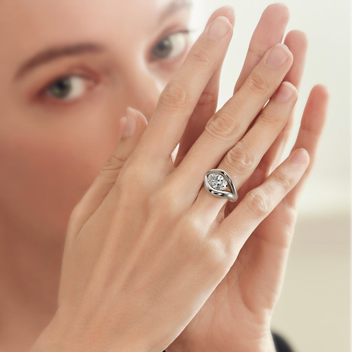 Half Bezel Oval Ring - R1018 in Ring by 18 KARATS