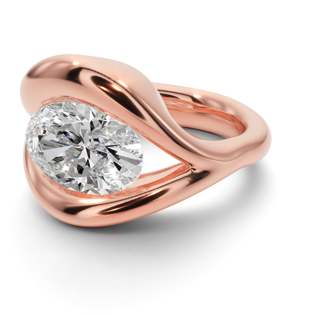 Half Bezel Oval Ring - R1018 in Ring by 18 KARATS