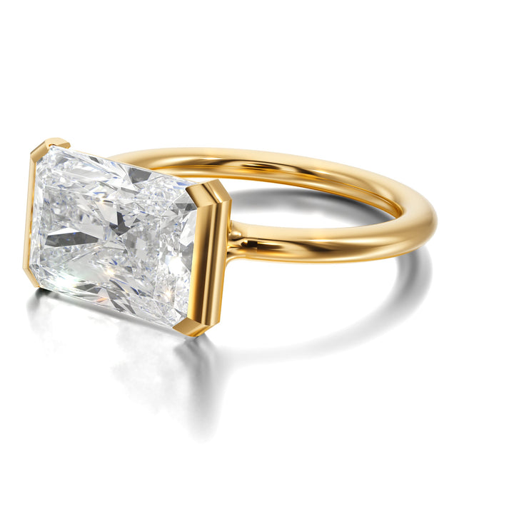 Half Bezel Setting Engagement Ring with Radiant Diamond - R1026 in Ring by 18 KARATS