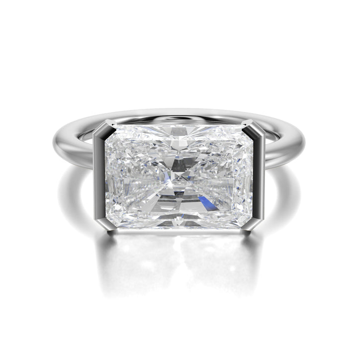 Half Bezel Setting Engagement Ring with Radiant Diamond - R1026 in Ring by 18 KARATS