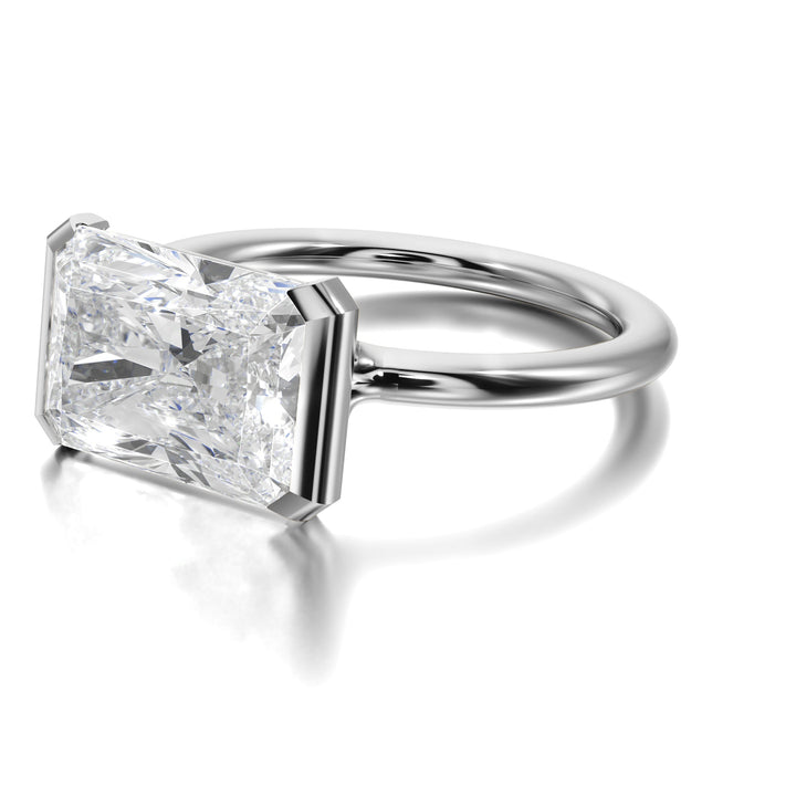 Half Bezel Setting Engagement Ring with Radiant Diamond - R1026 in Ring by 18 KARATS