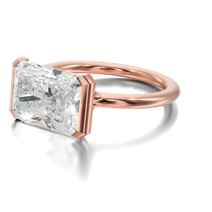 Half Bezel Setting Engagement Ring with Radiant Diamond - R1026 in Ring by 18 KARATS
