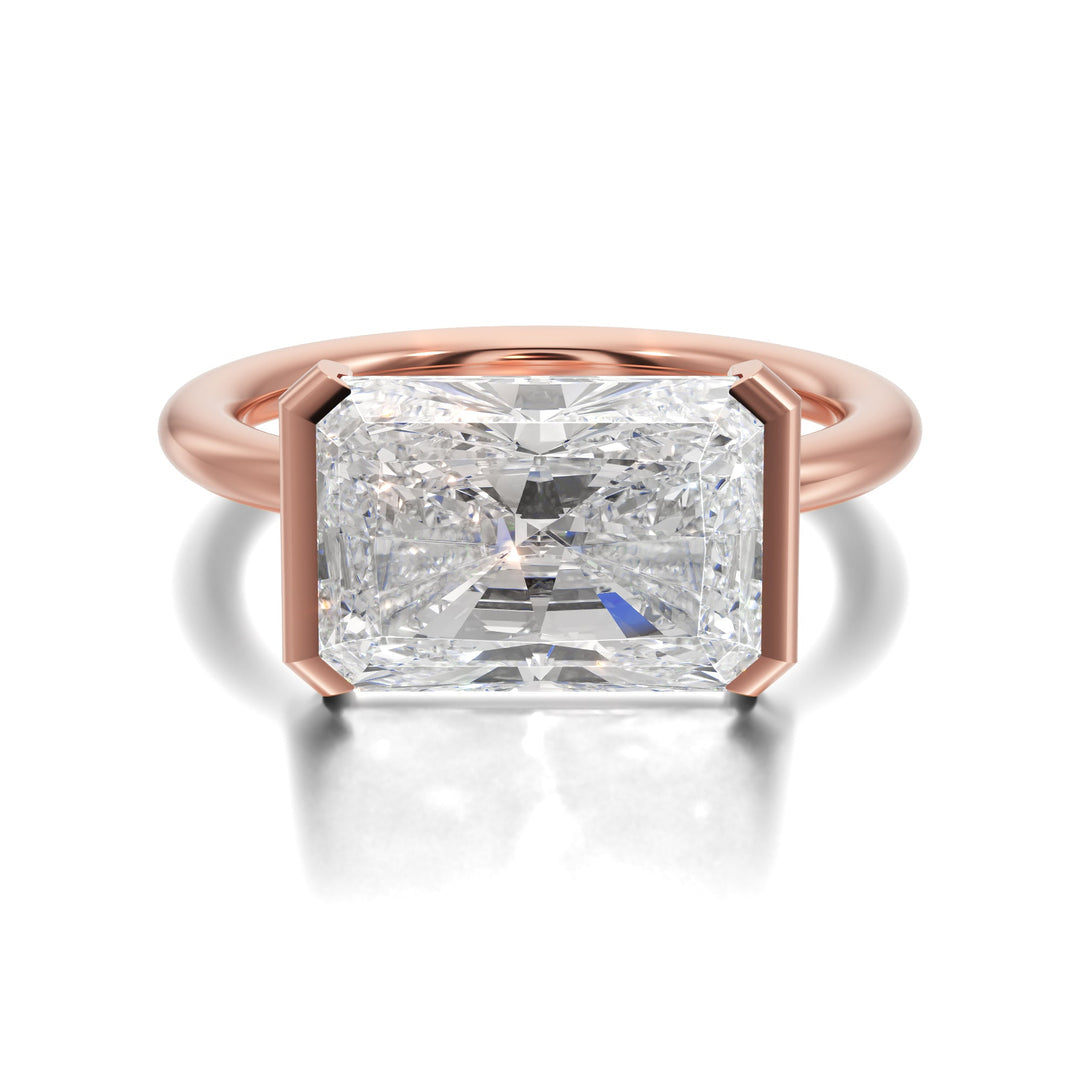 Half Bezel Setting Engagement Ring with Radiant Diamond - R1026 in Ring by 18 KARATS