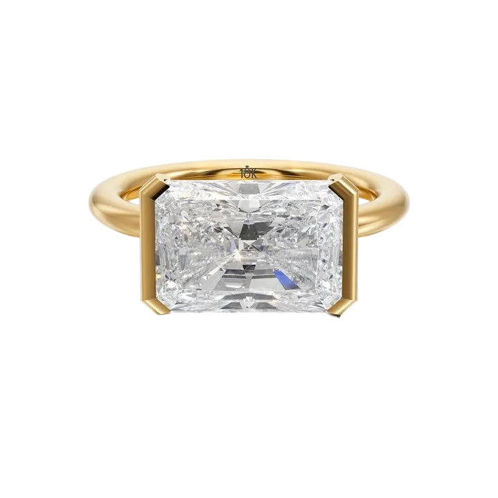 Half Bezel Setting Engagement Ring with Radiant Diamond - R1026 in Ring by 18 KARATS