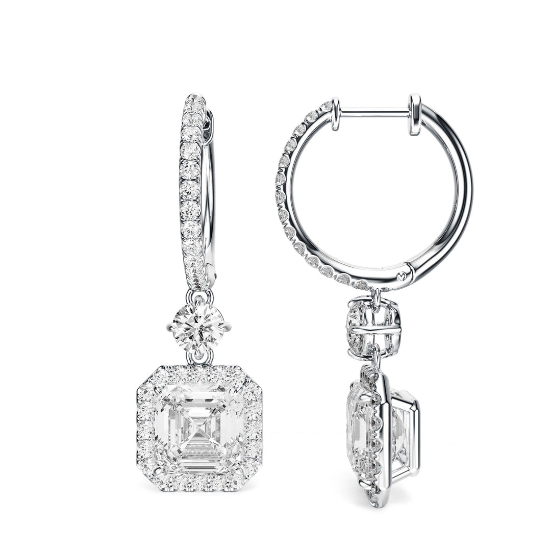 Halo Drop Asscher Lab Diamond Earrings -  E1114 in Earrings by 18 KARATS INC.