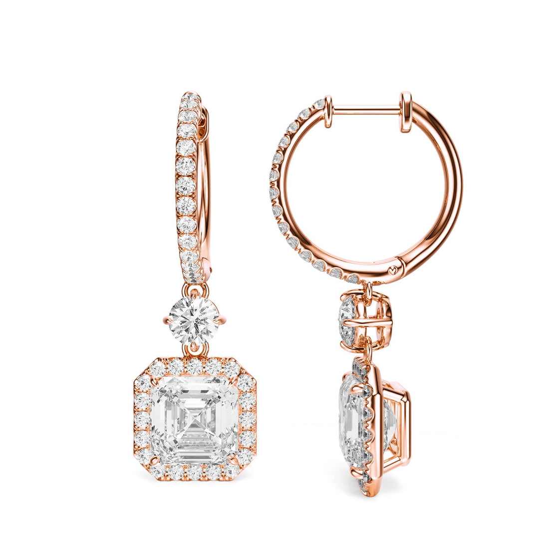 Halo Drop Asscher Lab Diamond Earrings -  E1114 in Earrings by 18 KARATS INC.