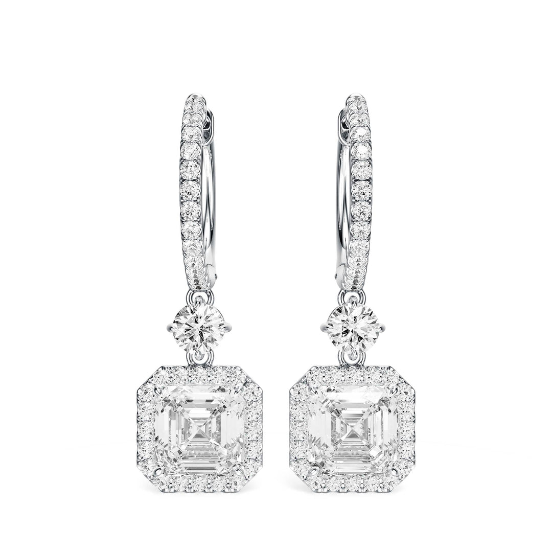 Halo Drop Asscher Lab Diamond Earrings -  E1114 in Earrings by 18 KARATS INC.