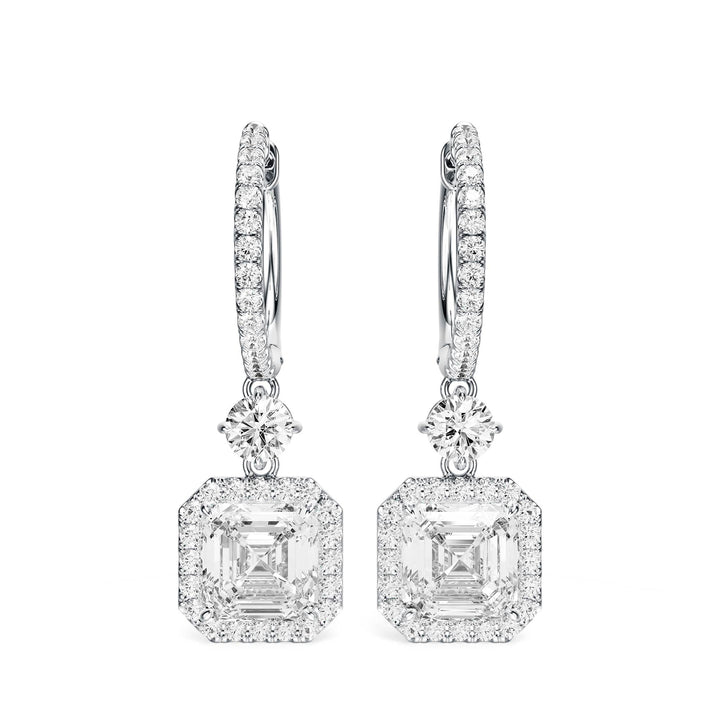 Halo Drop Asscher Lab Diamond Earrings -  E1114 in Earrings by 18 KARATS INC.