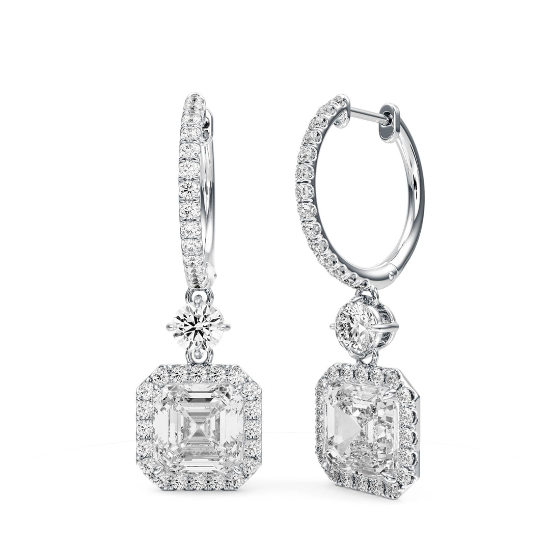 Halo Drop Asscher Lab Diamond Earrings -  E1114 in Earrings by 18 KARATS INC.