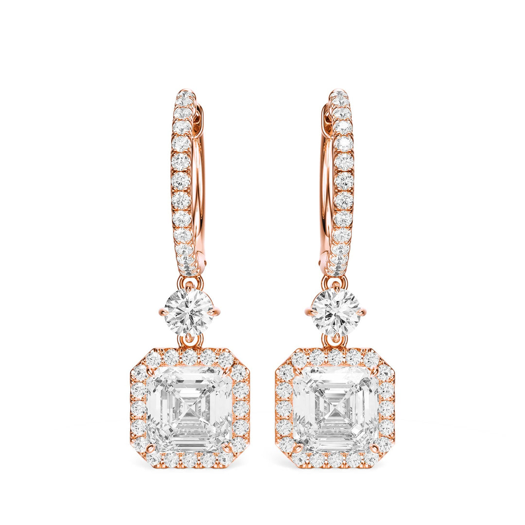 Halo Drop Asscher Lab Diamond Earrings -  E1114 in Earrings by 18 KARATS INC.