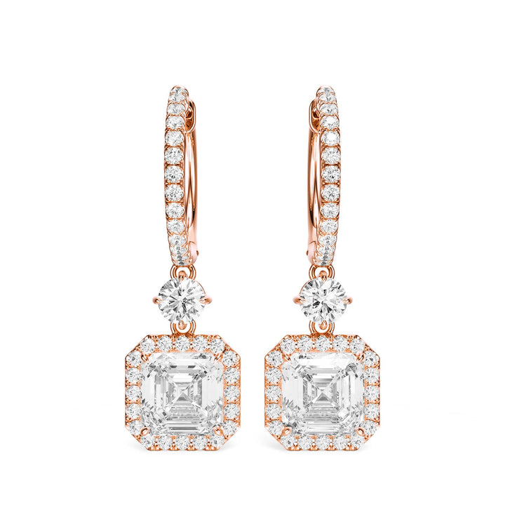 Halo Drop Asscher Lab Diamond Earrings -  E1114 in Earrings by 18 KARATS INC.
