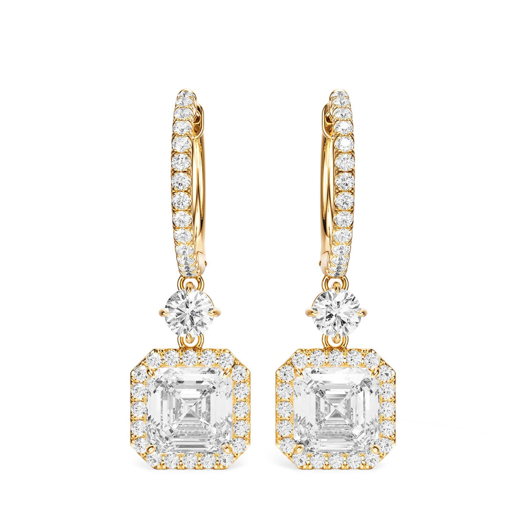 Halo Drop Asscher Lab Diamond Earrings -  E1114 in Earrings by 18 KARATS INC.