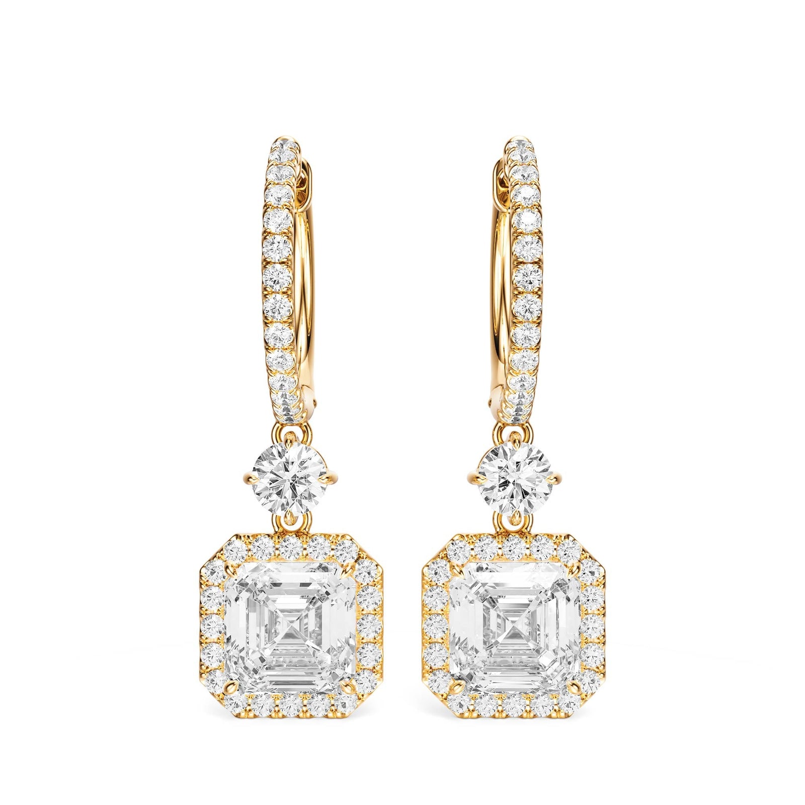 Halo Drop Asscher Lab Diamond Earrings -  E1114 in Earrings by 18 KARATS INC.