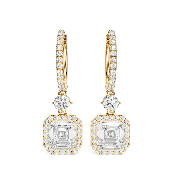 Halo Drop Asscher Lab Diamond Earrings -  E1114 in Earrings by 18 KARATS INC.