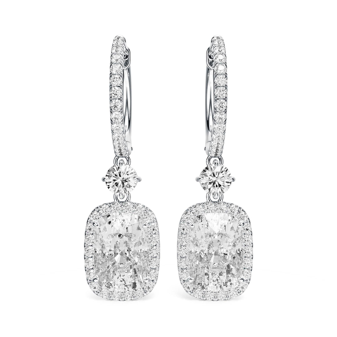 Halo Drop Elongated Cushion Lab Diamond Earrings -  E1114 in Earrings by 18 KARATS INC.