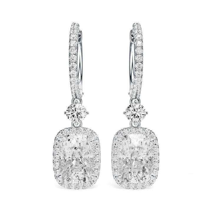 Halo Drop Elongated Cushion Lab Diamond Earrings -  E1114 in Earrings by 18 KARATS INC.