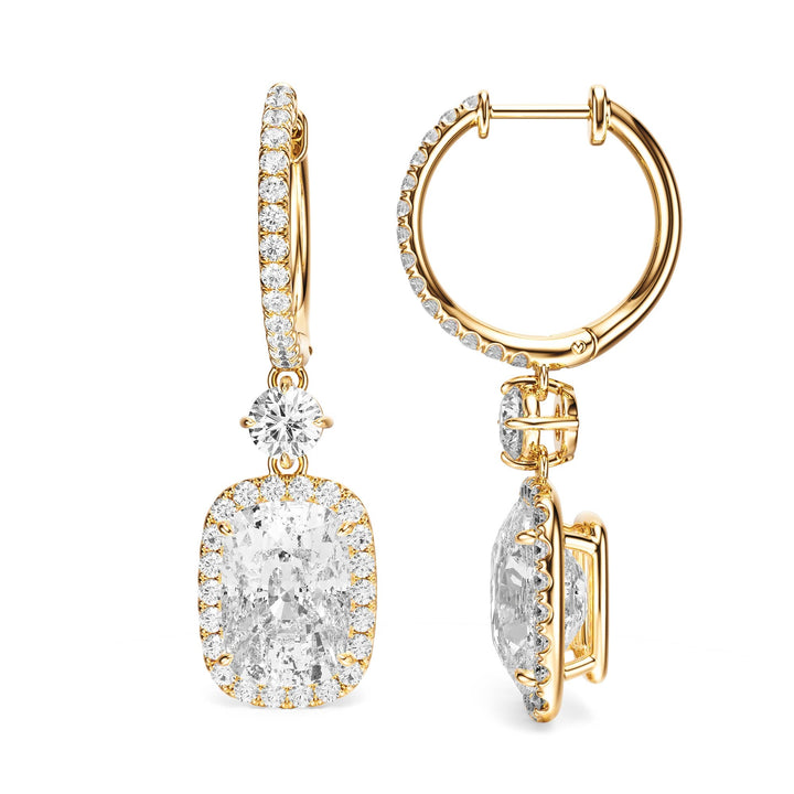 Halo Drop Elongated Cushion Lab Diamond Earrings -  E1114 in Earrings by 18 KARATS INC.