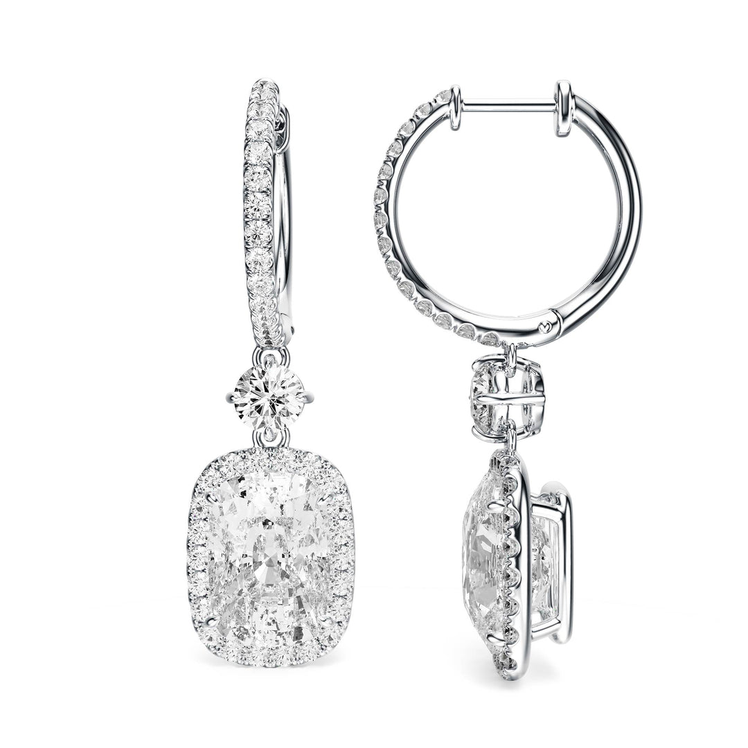 Halo Drop Elongated Cushion Lab Diamond Earrings -  E1114 in Earrings by 18 KARATS INC.