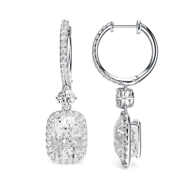 Halo Drop Elongated Cushion Lab Diamond Earrings -  E1114 in Earrings by 18 KARATS INC.