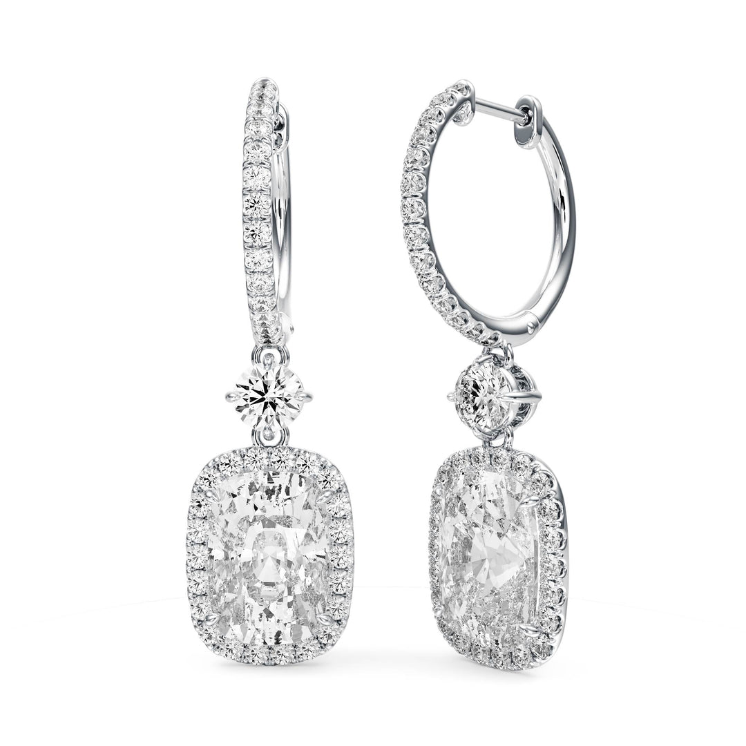 Halo Drop Elongated Cushion Lab Diamond Earrings -  E1114 in Earrings by 18 KARATS INC.