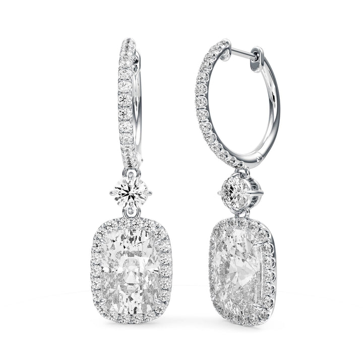 Halo Drop Elongated Cushion Lab Diamond Earrings -  E1114 in Earrings by 18 KARATS INC.