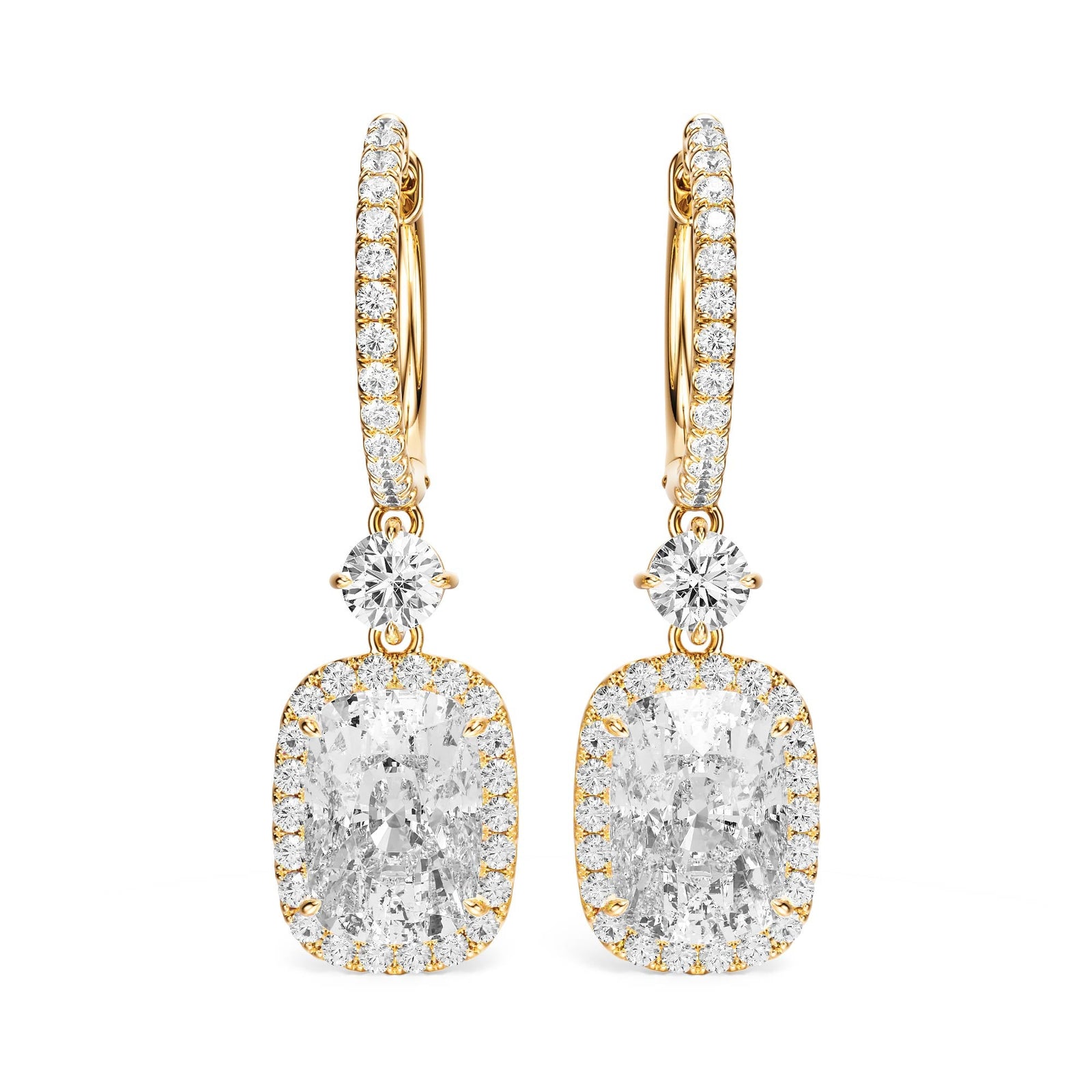 Halo Drop Elongated Cushion Lab Diamond Earrings -  E1114 in Earrings by 18 KARATS INC.