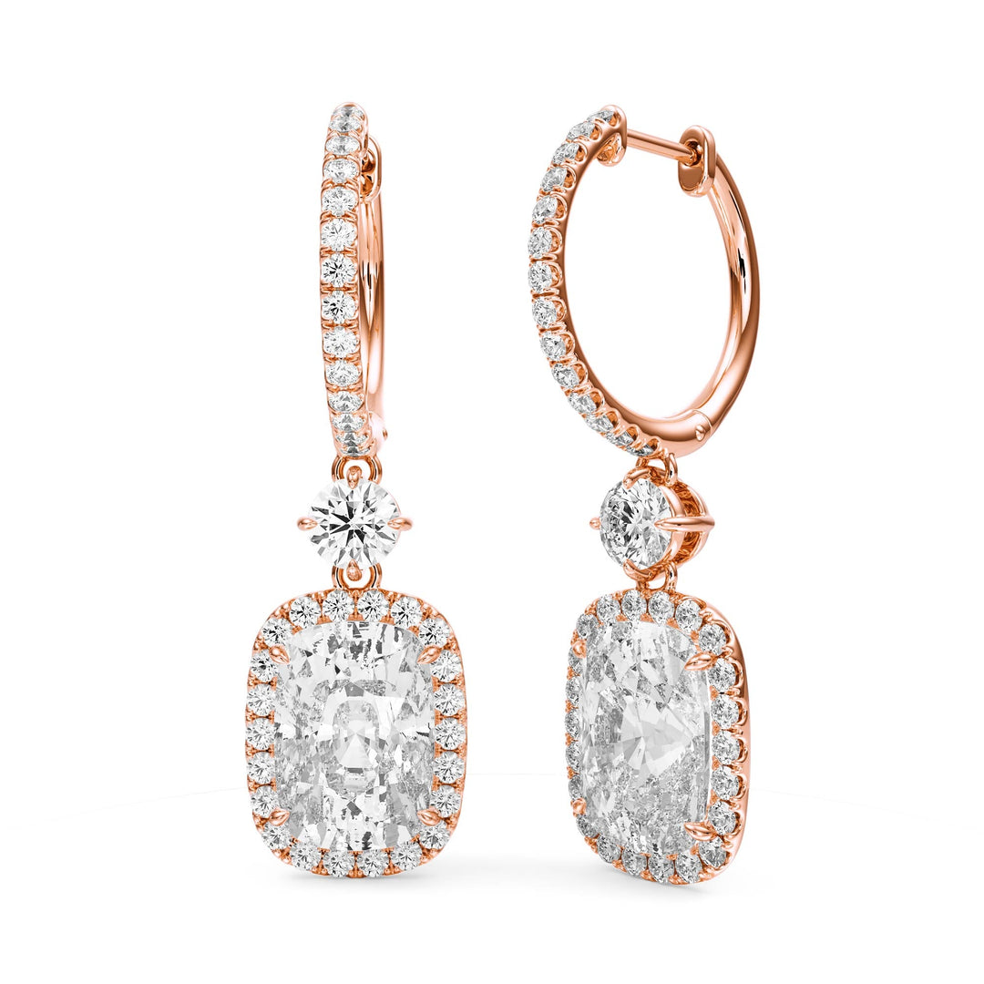 Halo Drop Elongated Cushion Lab Diamond Earrings -  E1114 in Earrings by 18 KARATS INC.