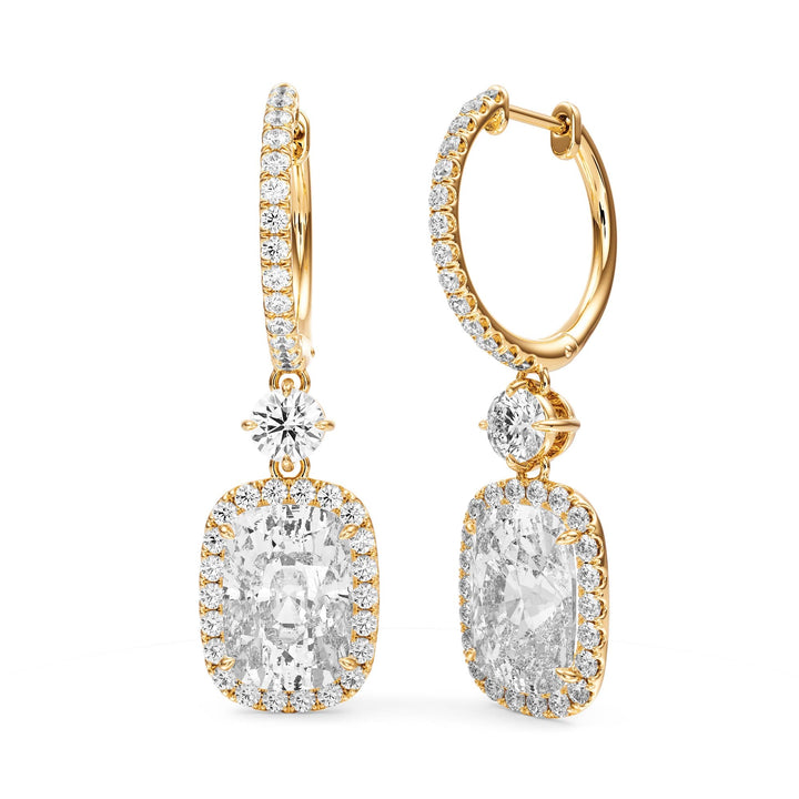 Halo Drop Elongated Cushion Lab Diamond Earrings -  E1114 in Earrings by 18 KARATS INC.