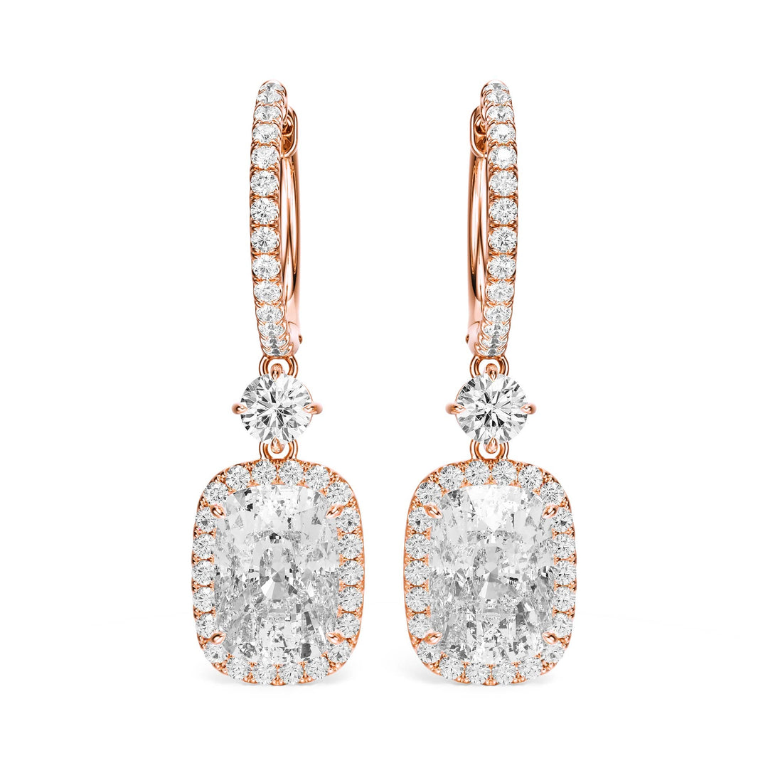 Halo Drop Elongated Cushion Lab Diamond Earrings -  E1114 in Earrings by 18 KARATS INC.