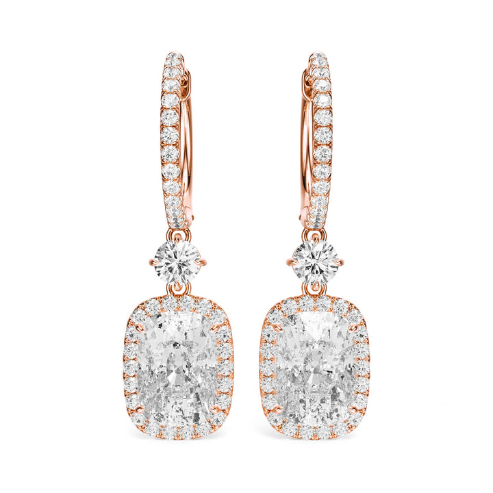 Halo Drop Elongated Cushion Lab Diamond Earrings -  E1114 in Earrings by 18 KARATS INC.