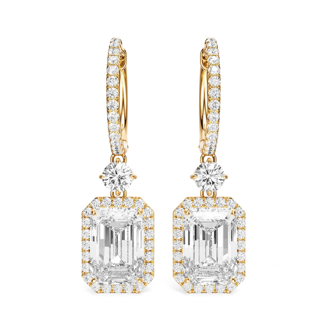 Halo Drop Emerald Lab Diamond Earrings -  E1114 in Earrings by 18 KARATS INC.