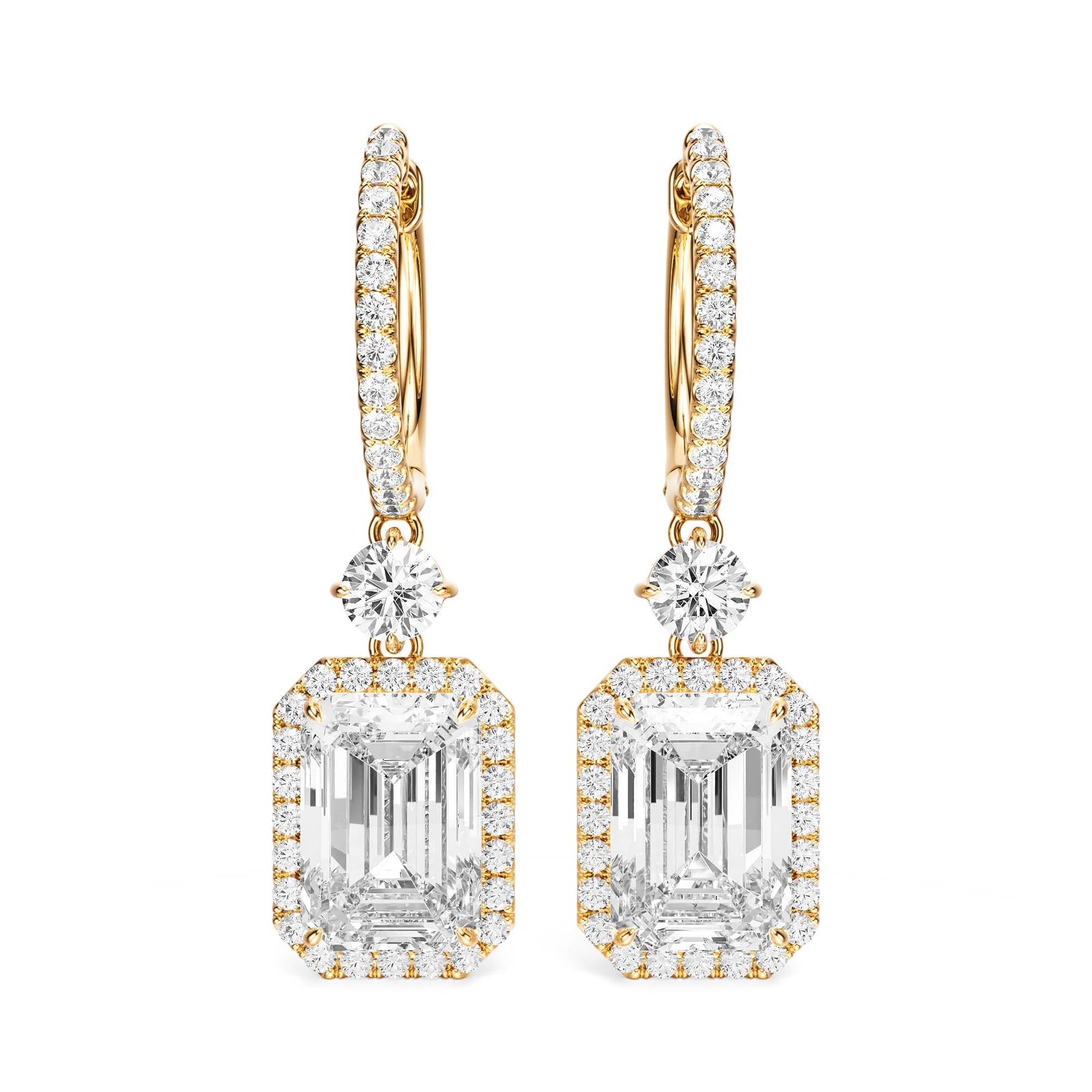 Halo Drop Emerald Lab Diamond Earrings -  E1114 in Earrings by 18 KARATS INC.