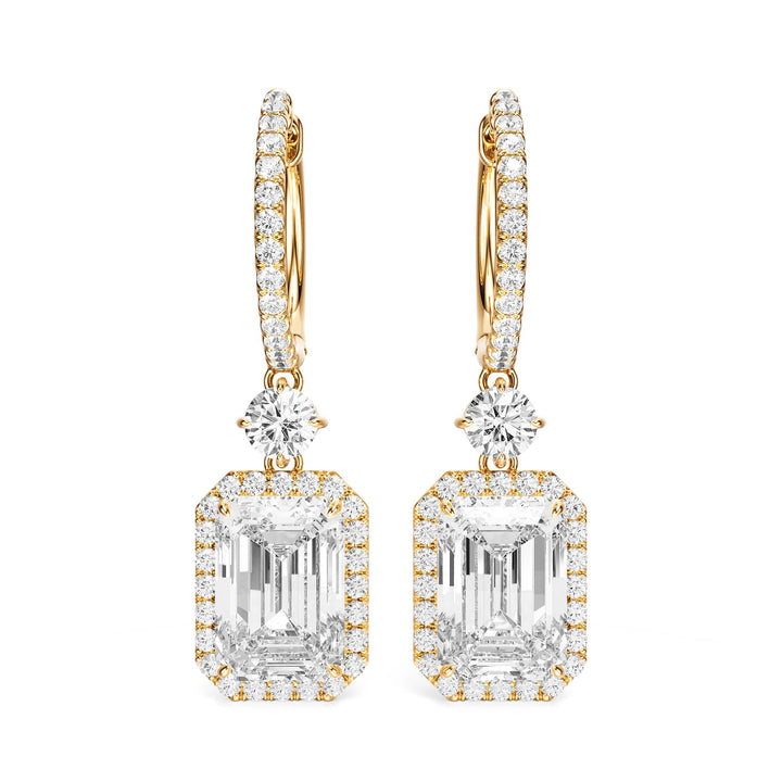 Halo Drop Emerald Lab Diamond Earrings -  E1114 in Earrings by 18 KARATS INC.