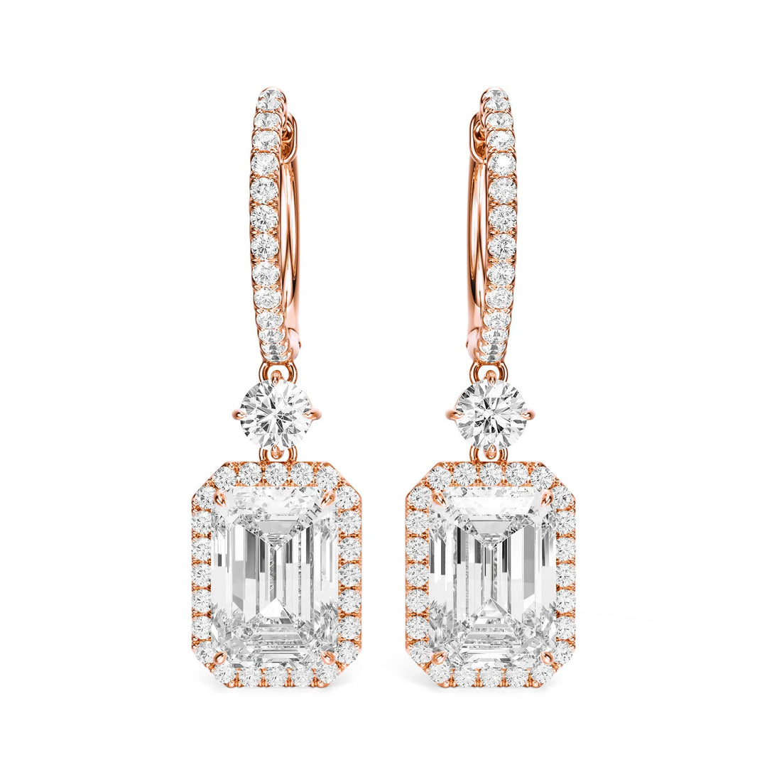 Halo Drop Emerald Lab Diamond Earrings -  E1114 in Earrings by 18 KARATS INC.