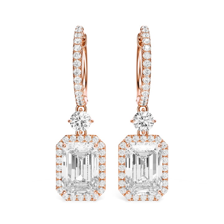 Halo Drop Emerald Lab Diamond Earrings -  E1114 in Earrings by 18 KARATS INC.
