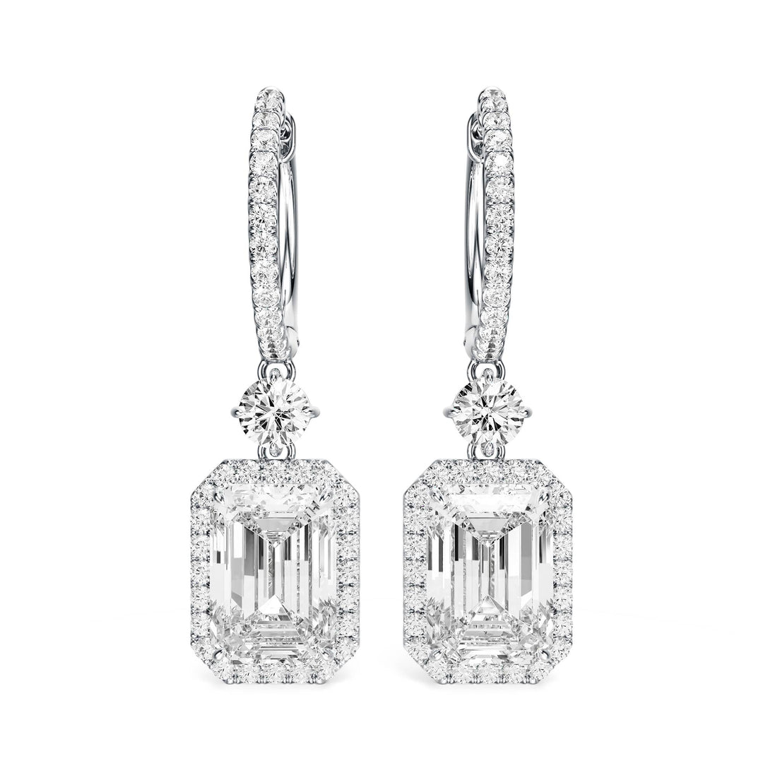 Halo Drop Emerald Lab Diamond Earrings -  E1114 in Earrings by 18 KARATS INC.