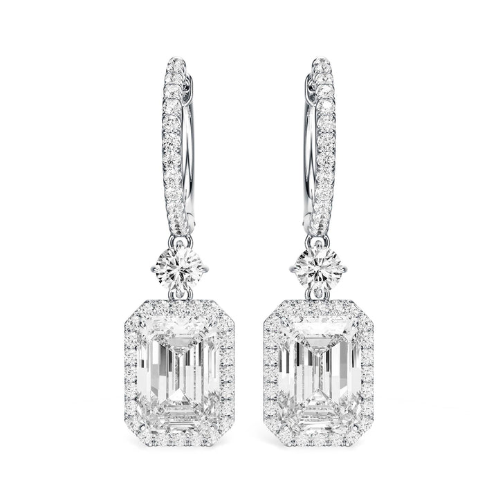 Halo Drop Emerald Lab Diamond Earrings -  E1114 in Earrings by 18 KARATS INC.