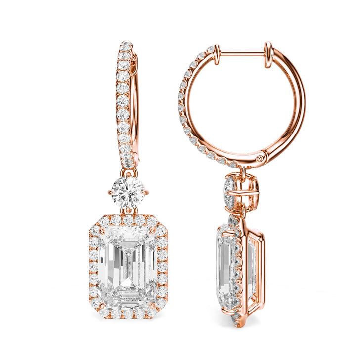 Halo Drop Emerald Lab Diamond Earrings -  E1114 in Earrings by 18 KARATS INC.
