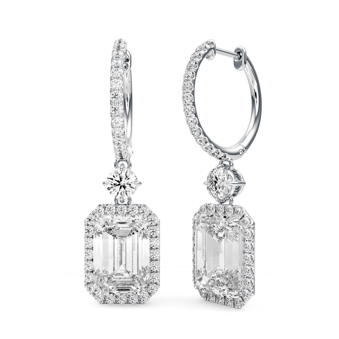 Halo Drop Emerald Lab Diamond Earrings -  E1114 in Earrings by 18 KARATS INC.