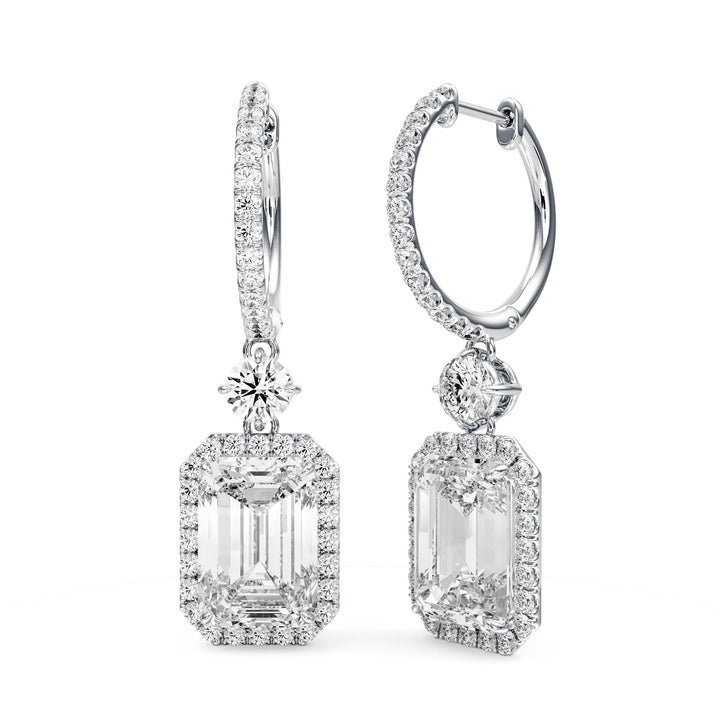 Halo Drop Emerald Lab Diamond Earrings -  E1114 in Earrings by 18 KARATS INC.