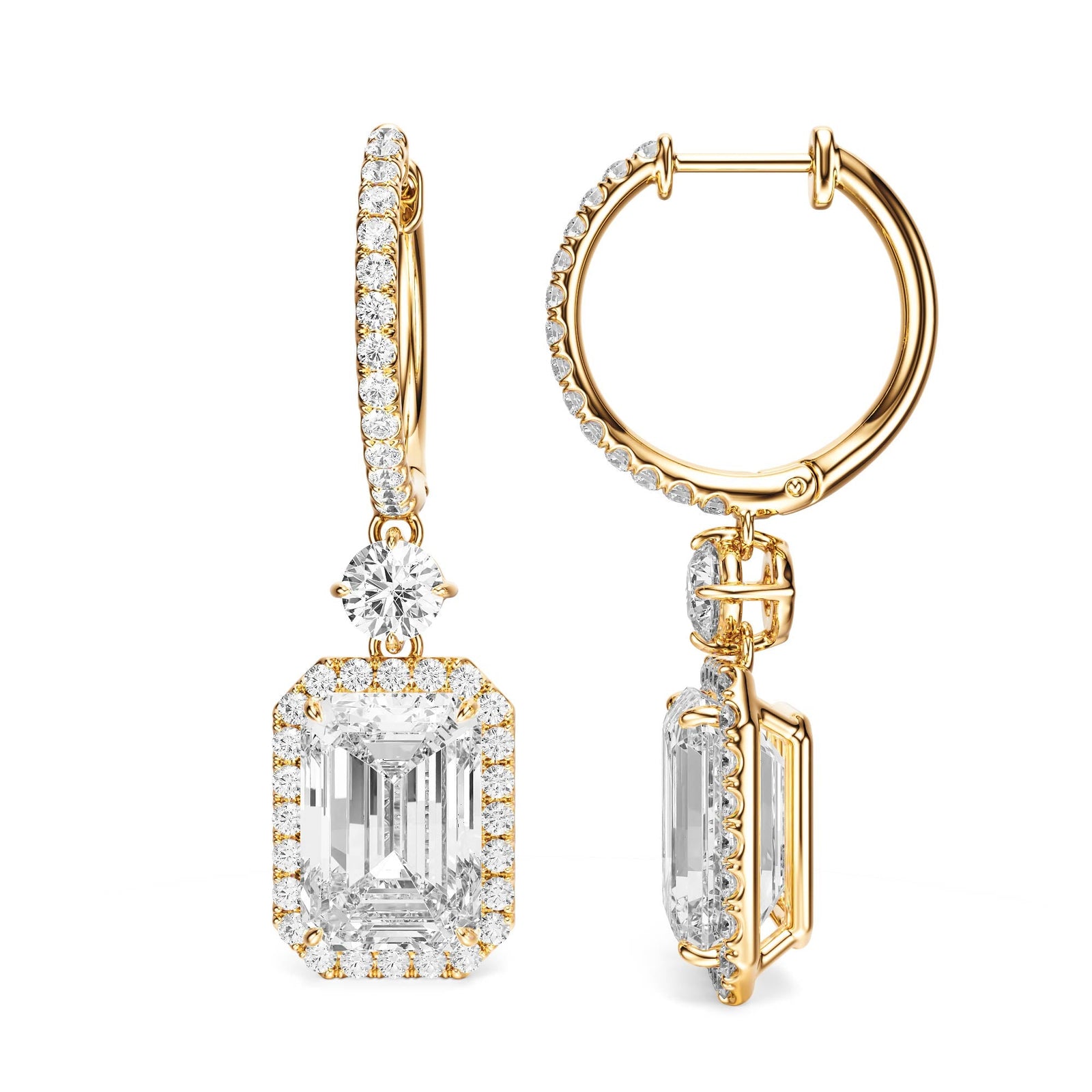 Halo Drop Emerald Lab Diamond Earrings -  E1114 in Earrings by 18 KARATS INC.