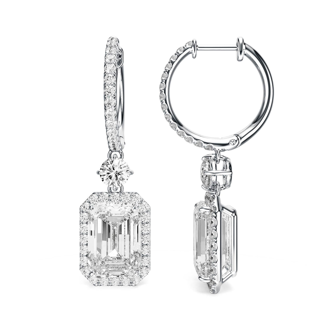 Halo Drop Emerald Lab Diamond Earrings -  E1114 in Earrings by 18 KARATS INC.