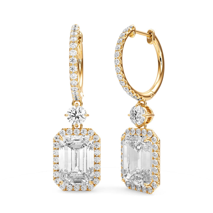 Halo Drop Emerald Lab Diamond Earrings -  E1114 in Earrings by 18 KARATS INC.