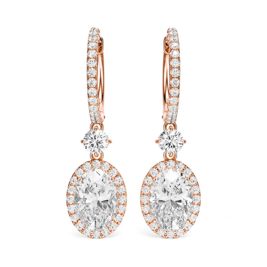 Halo Drop Oval Lab Diamond Earrings -  E1114 in Earrings by 18 KARATS INC.
