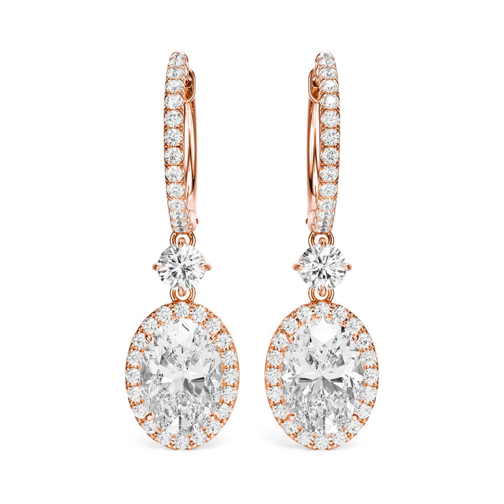 Halo Drop Oval Lab Diamond Earrings -  E1114 in Earrings by 18 KARATS INC.