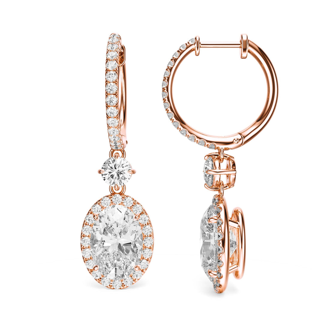 Halo Drop Oval Lab Diamond Earrings -  E1114 in Earrings by 18 KARATS INC.