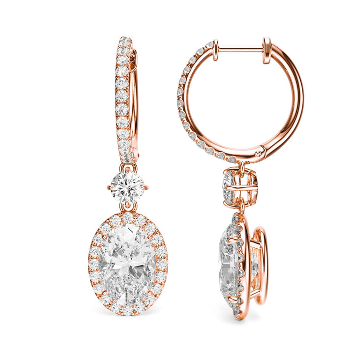 Halo Drop Oval Lab Diamond Earrings -  E1114 in Earrings by 18 KARATS INC.