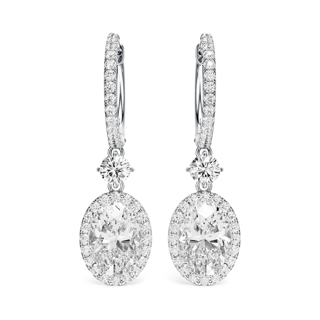 Halo Drop Oval Lab Diamond Earrings -  E1114 in Earrings by 18 KARATS INC.