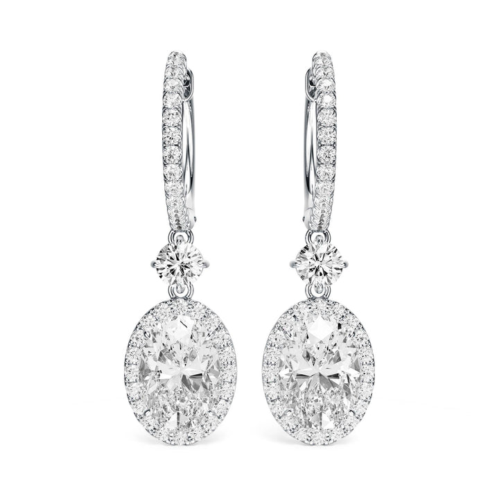 Halo Drop Oval Lab Diamond Earrings -  E1114 in Earrings by 18 KARATS INC.