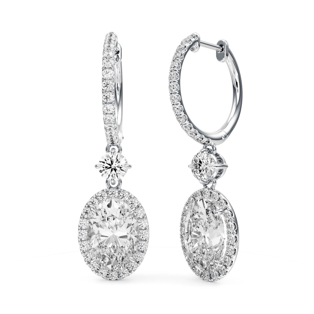 Halo Drop Oval Lab Diamond Earrings -  E1114 in Earrings by 18 KARATS INC.